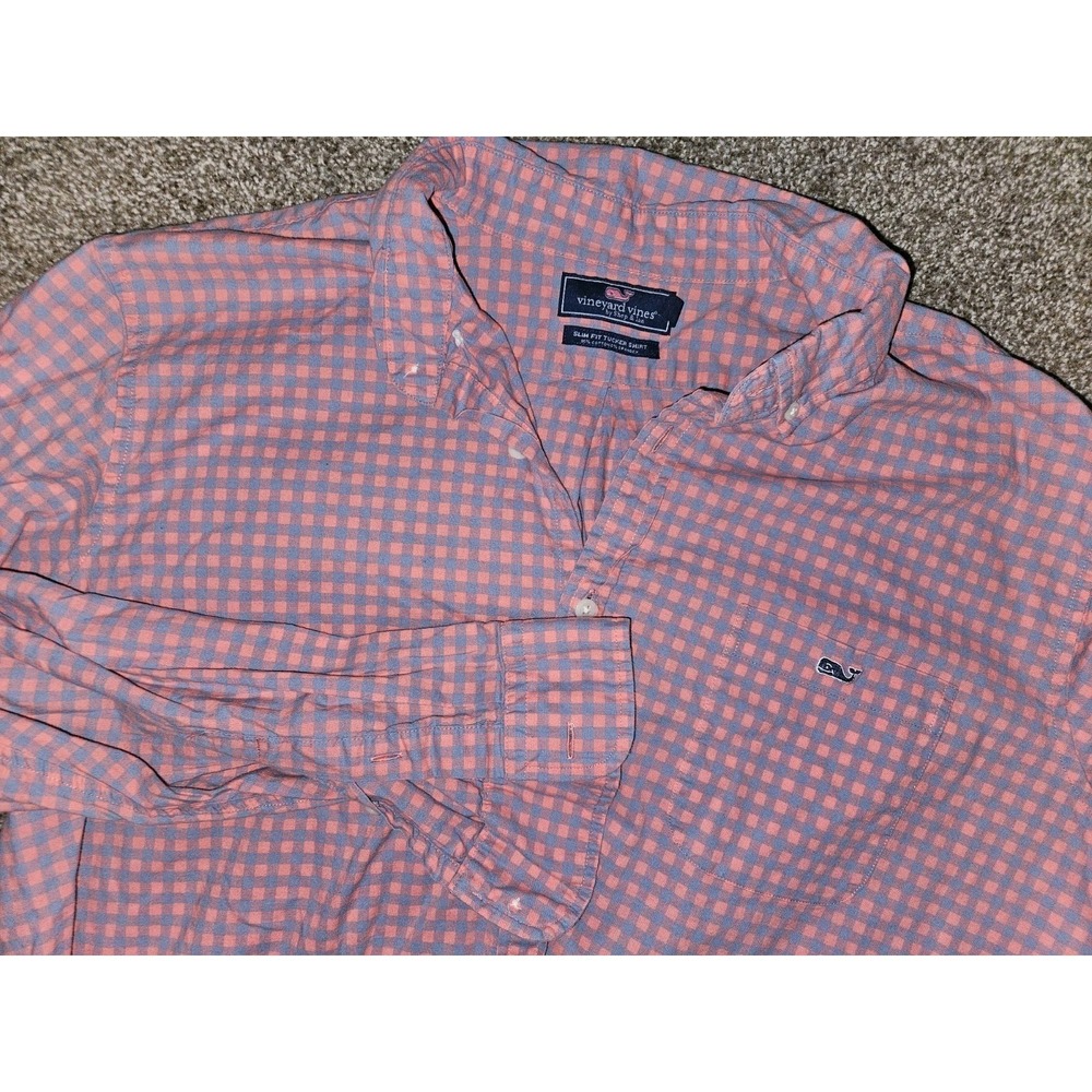 Vineyard Vines Tucker Shirt Mens 2XL XXL Slim Fit Cora Pink Check Button‎ Whale